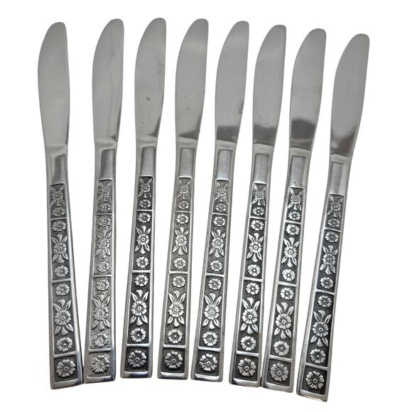 Serta Imperial Stainless Vintage Korea Dinner Knife Set of 8 Knives Floral - Picture 1 of 14